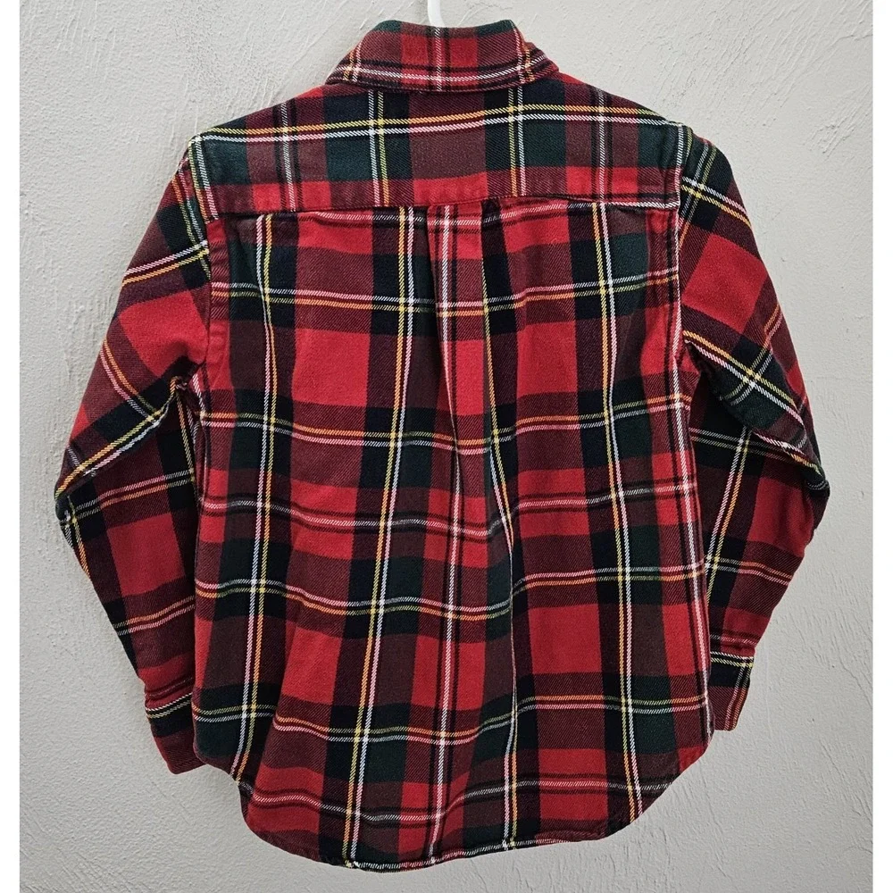 Ralph Lauren Toddler Boys Red Green Plaid Long Sleeve Shirt Size 4T Pony Logo